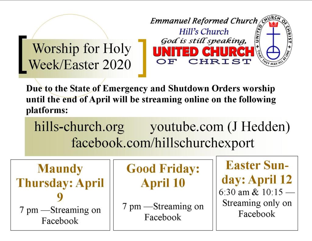 Schedule for Holy Week and Easter